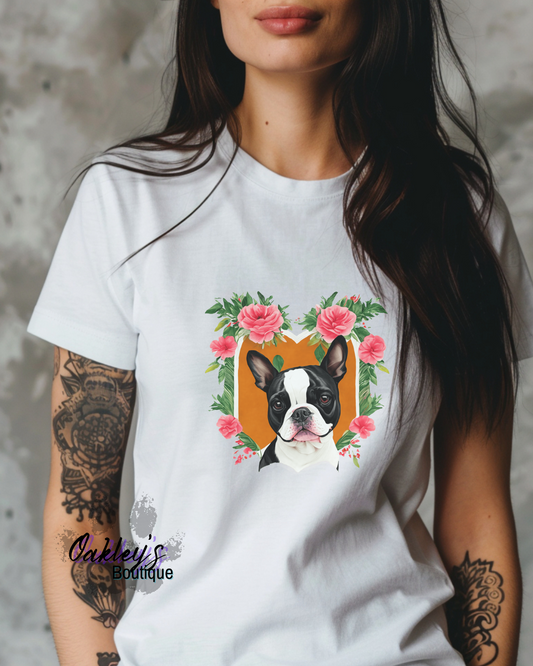 Boston in flower heart tee
