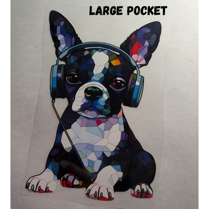 Boston with headphones- ready made print - Tshirt Large pocket design