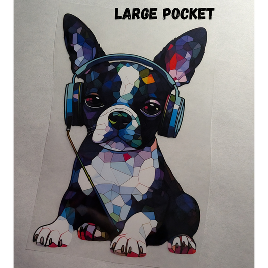 Boston with headphones- ready made print - Tshirt Large pocket design