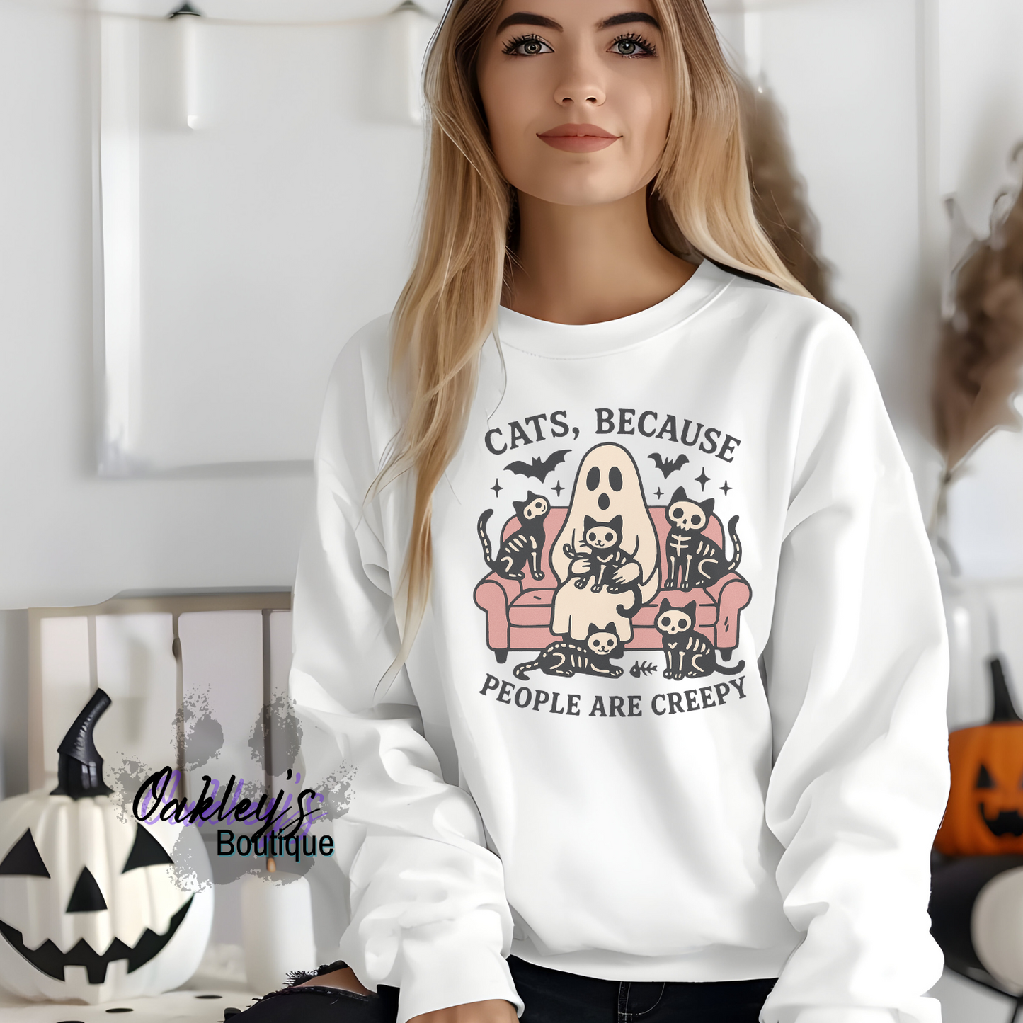 Cats, because people are creepy crew neck