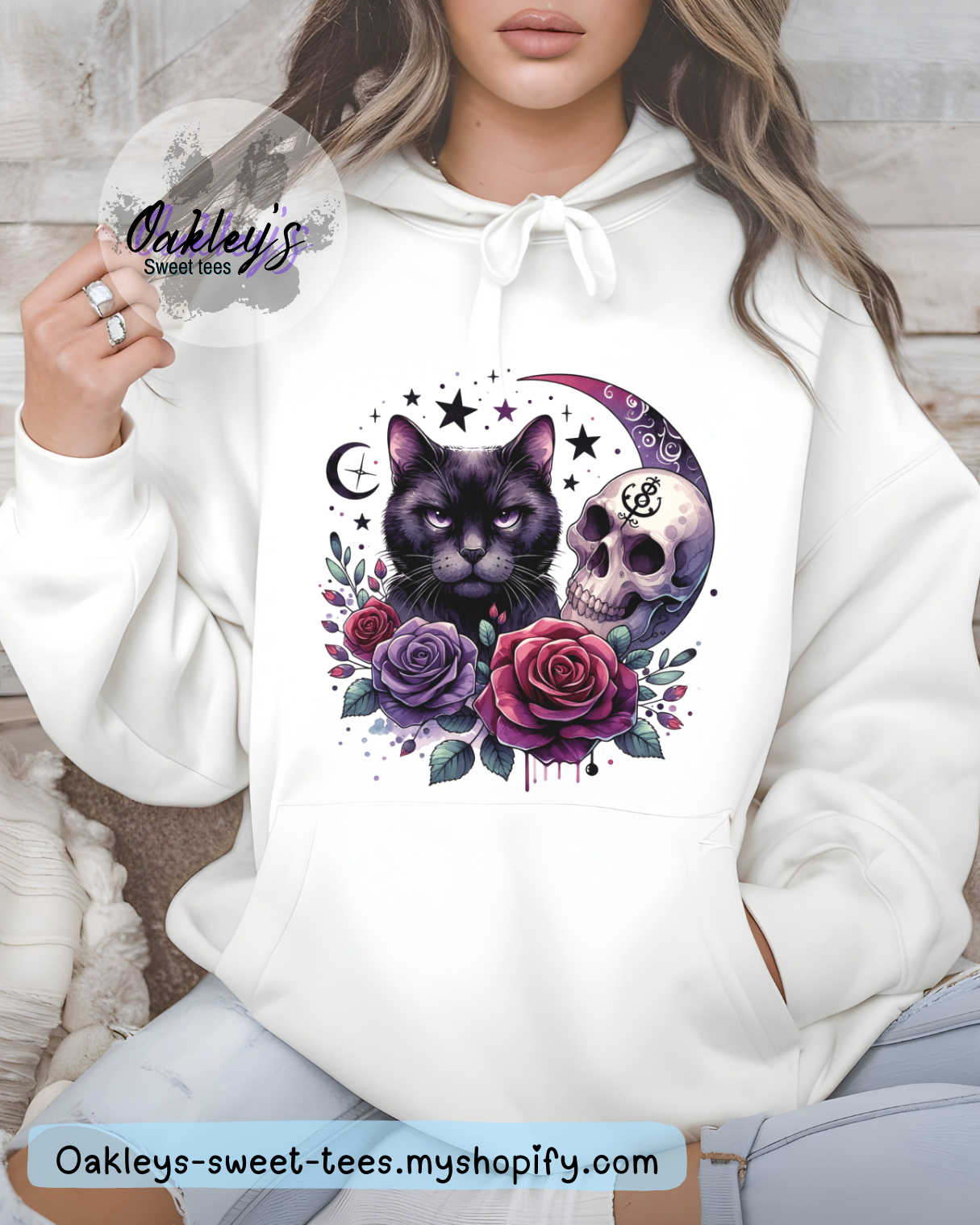 Cat with roses hoodie