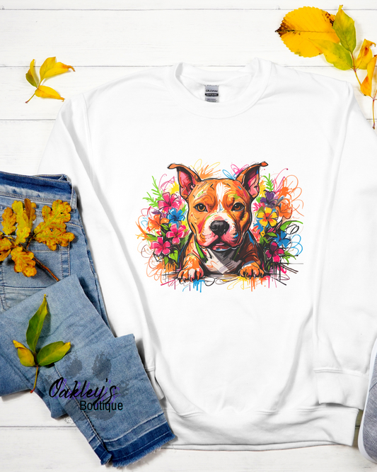 Colorful flower pitty/staffy crew neck