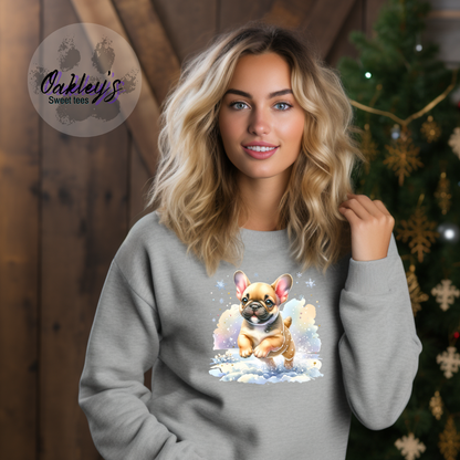 Fawn Frenchie in the snow  | Crew neck