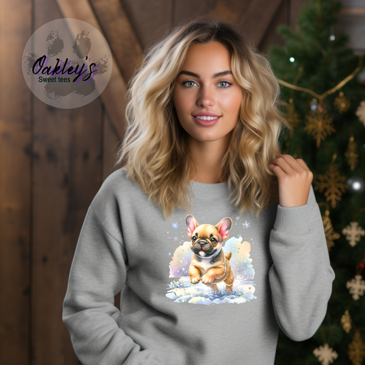 Fawn Frenchie in the snow  | Crew neck