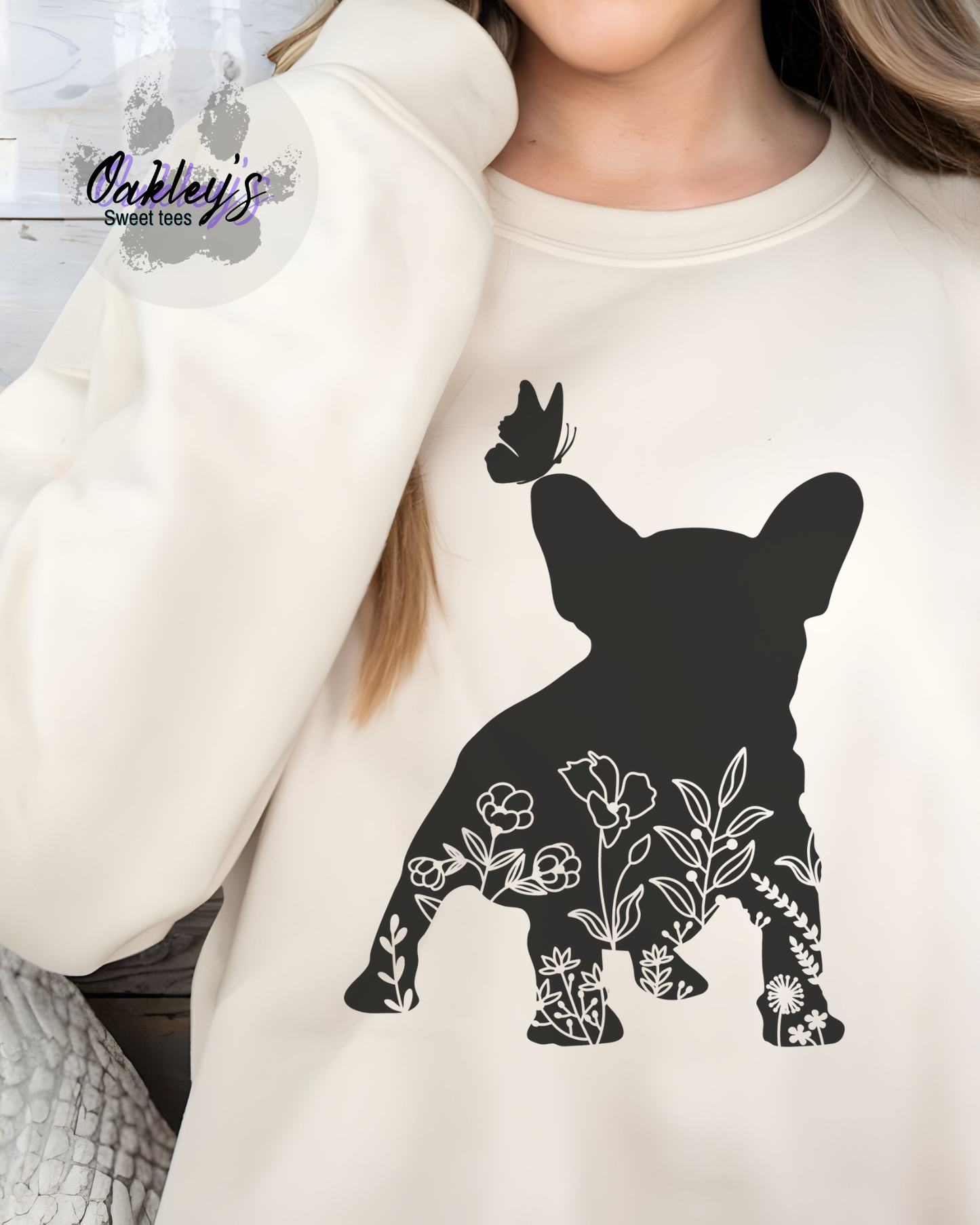 Floral Frenchie silhouette | Crew neck Sweatshirt