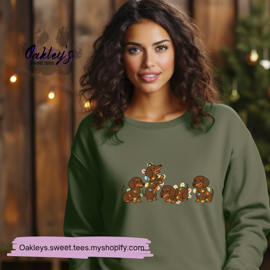 Doxies wrapped in lights | Crew neck