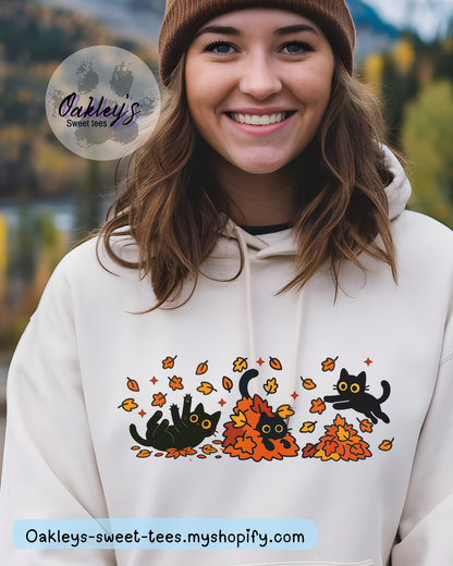 Fall cats in leaves hoodie