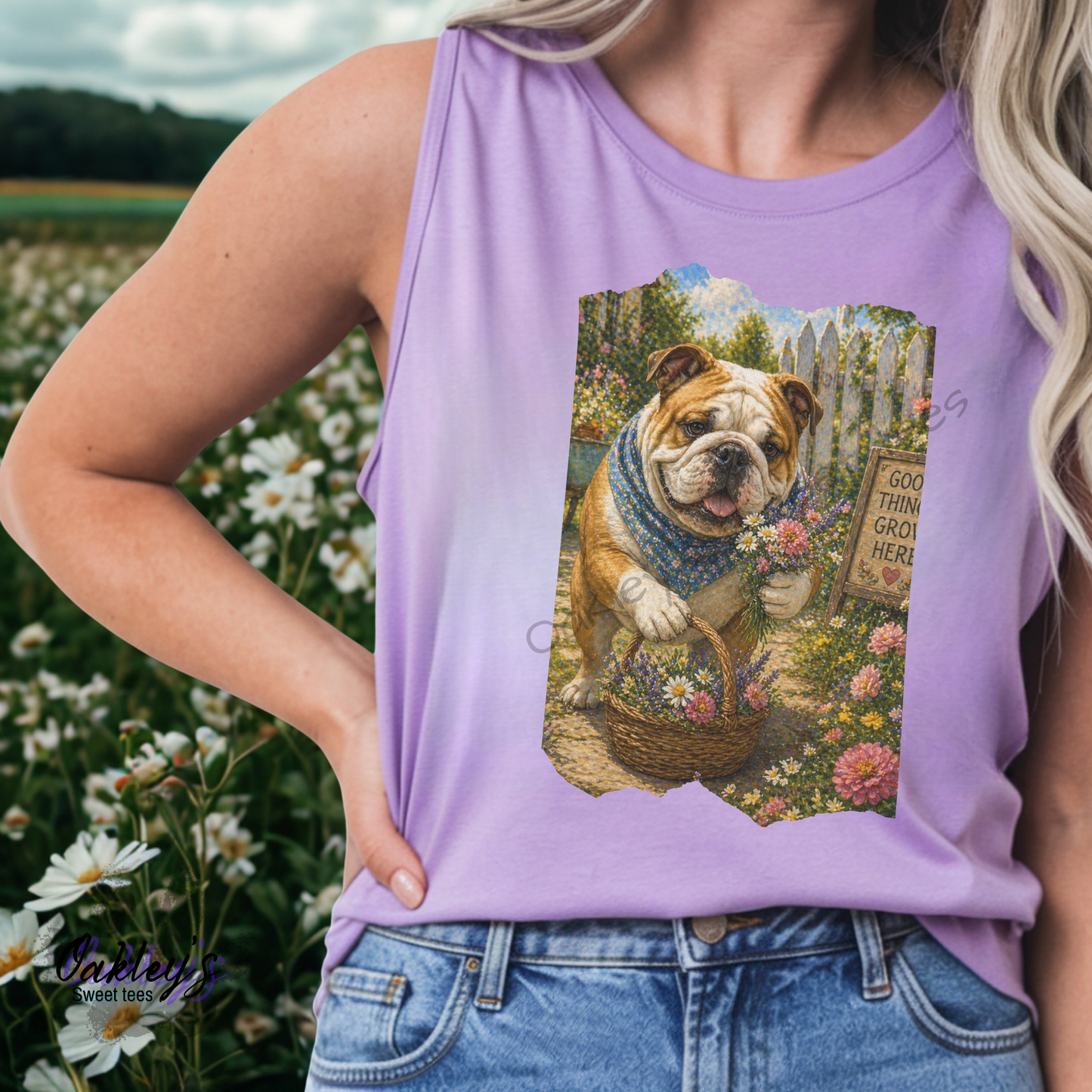 Flower picking English bulldog | Tank top