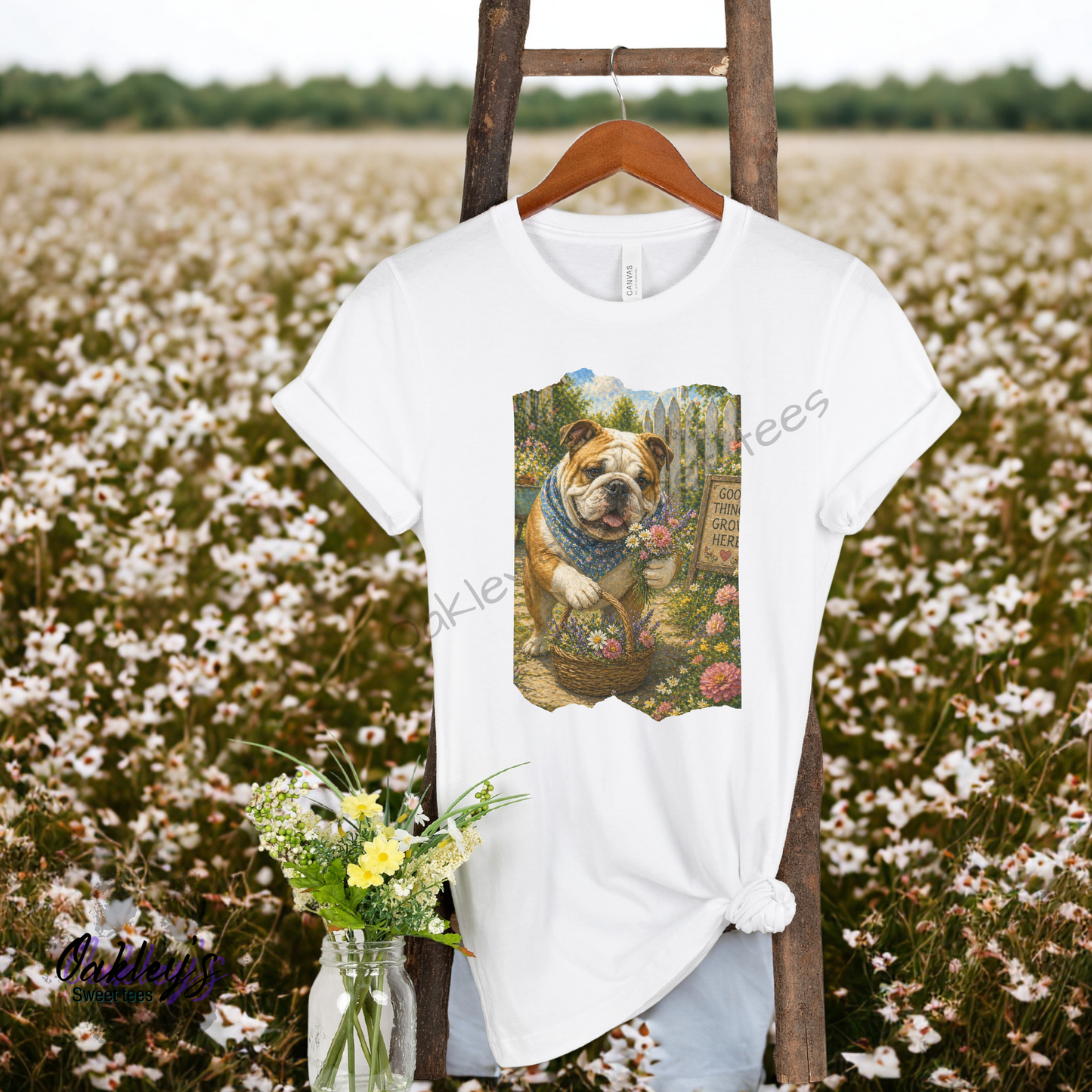Flower picking English bulldog | Tee