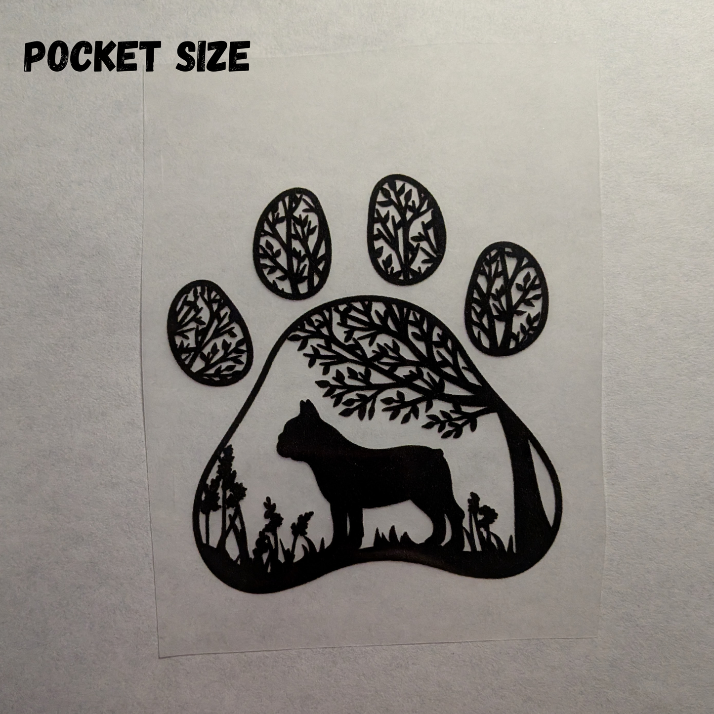 Frenchie scene in paw print : Ready made print T-shirt Pocket design