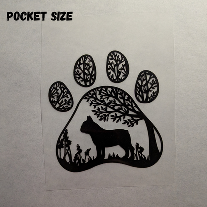 Frenchie scene in paw print : Ready made print T-shirt Pocket design