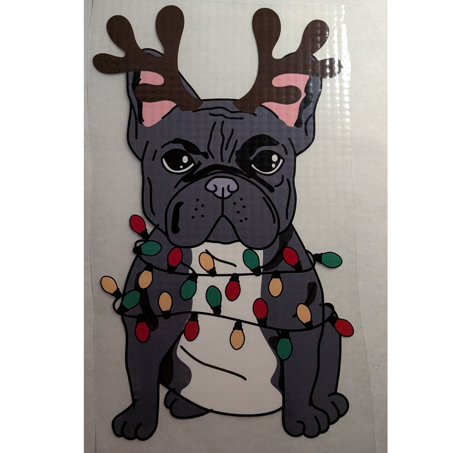 Frenchie with antlers and lights : Ready made print T-shirt