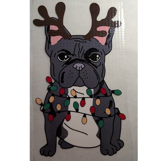 Frenchie with antlers and lights : Ready made print T-shirt