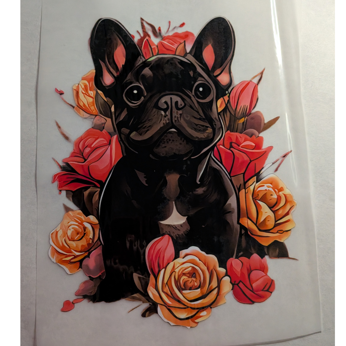 Frenchie with roses : Ready made print T-shirt