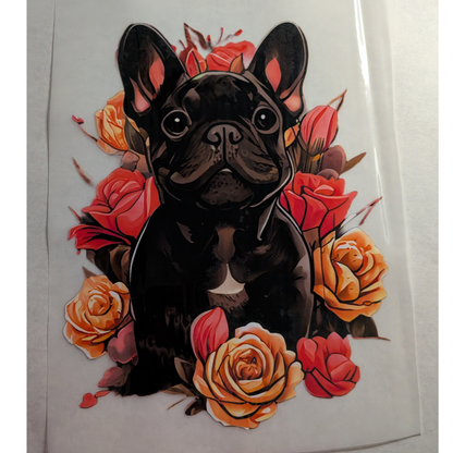 Frenchie with roses : Ready made print T-shirt