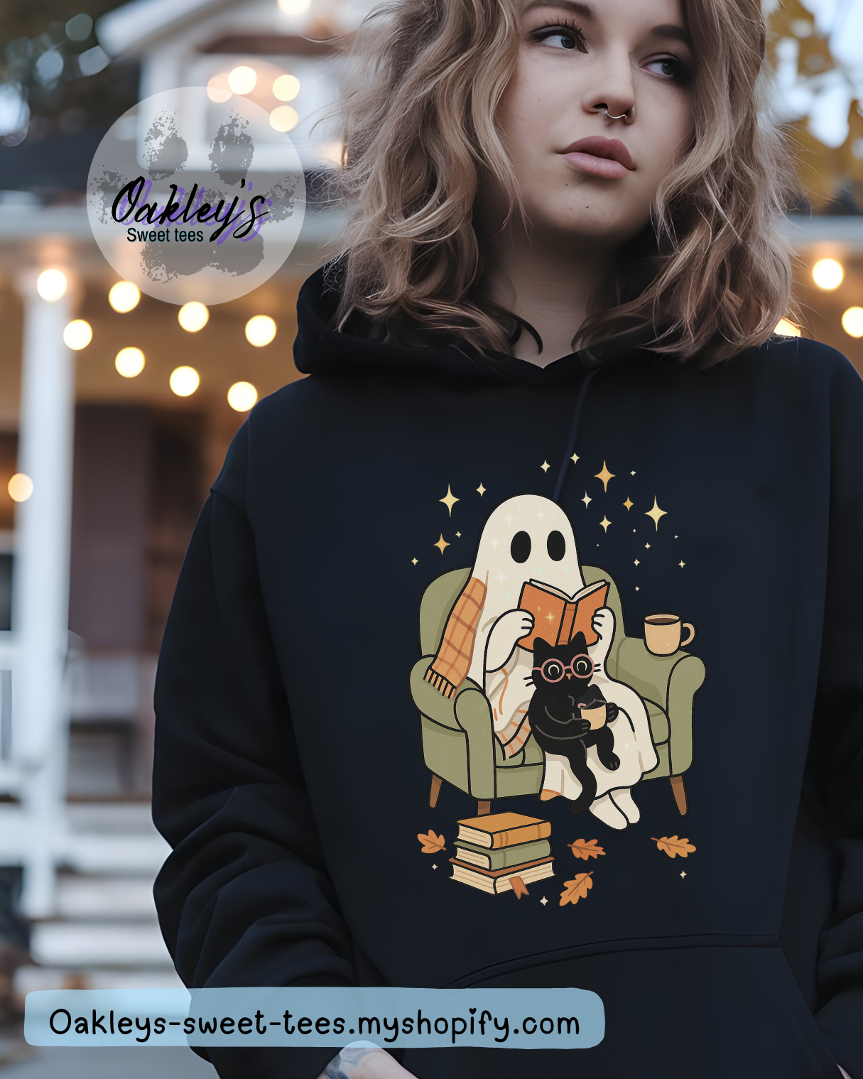 Ghostly reader with cat hoodie