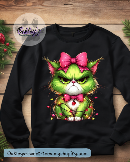 Grumpy Christmas cat crew neck