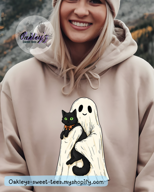 Happy ghost with black cat hoodie