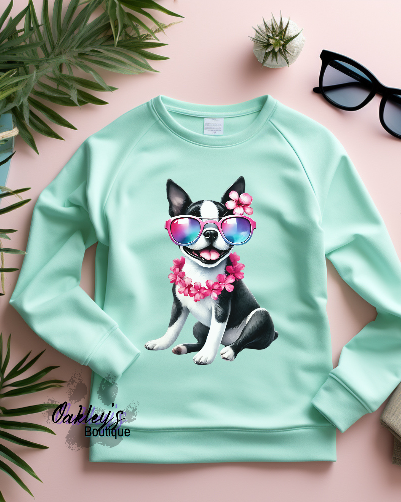 Hawaiian Boston with leis crew neck