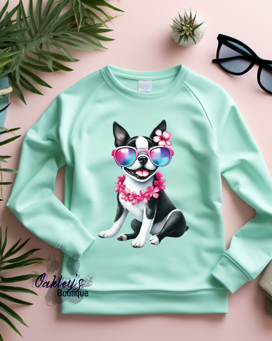 Hawaiian Boston with leis crew neck