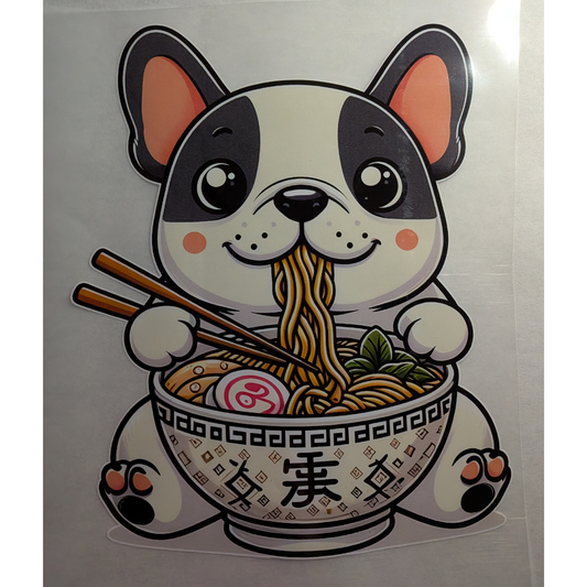 Kawaii Frenchie eating ramen : Ready made print T-shirt