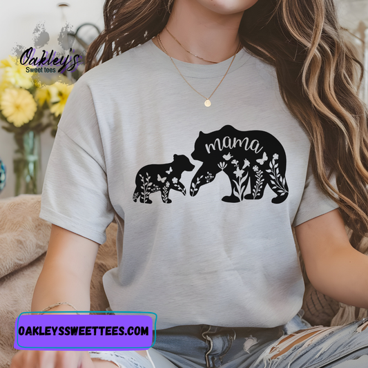 Mama Bear and baby floral | Tee
