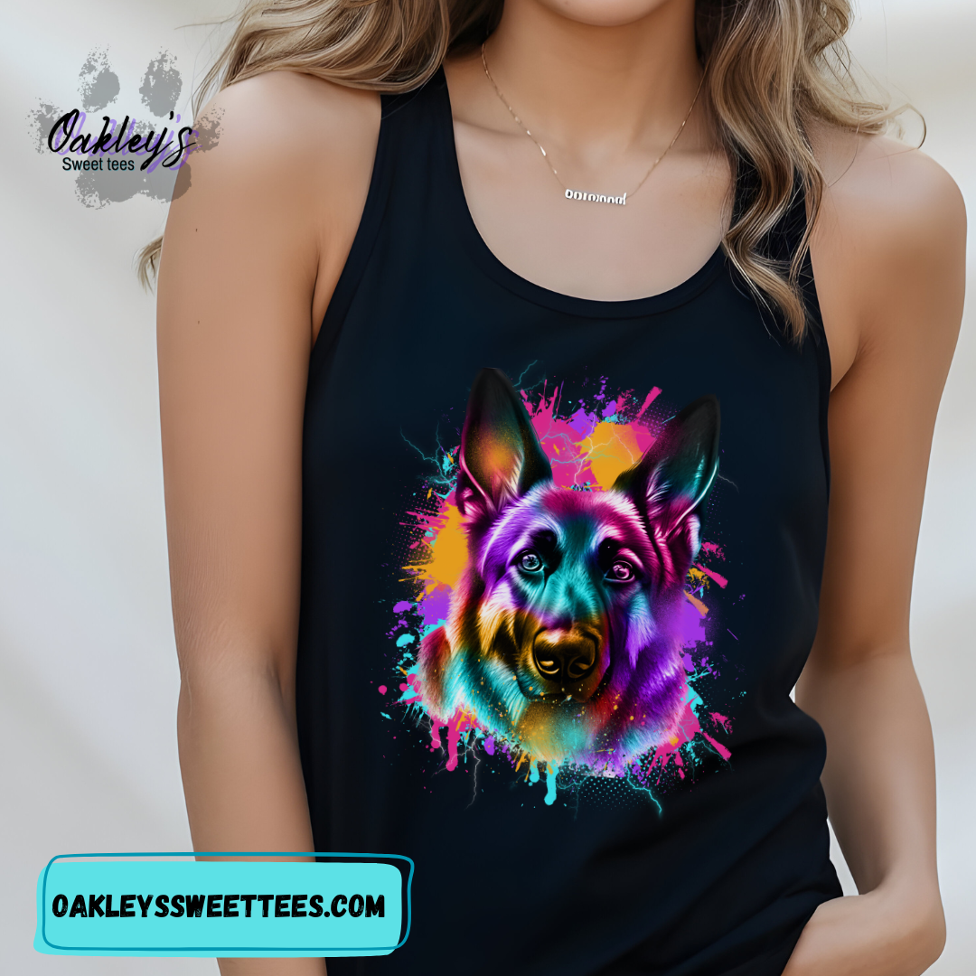 Paint splatter portrait German Shepherd | Tank