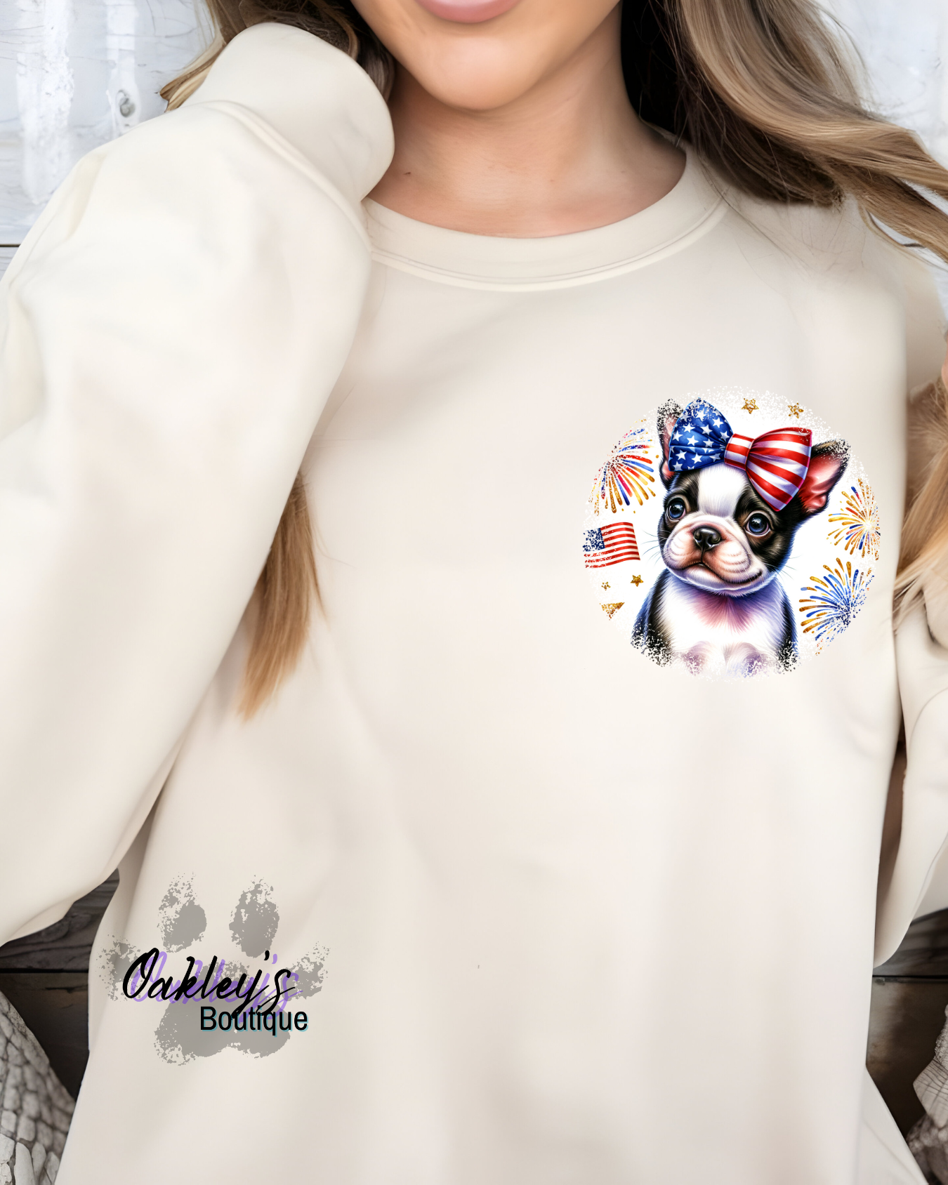 Patriotic girly Boston crew neck