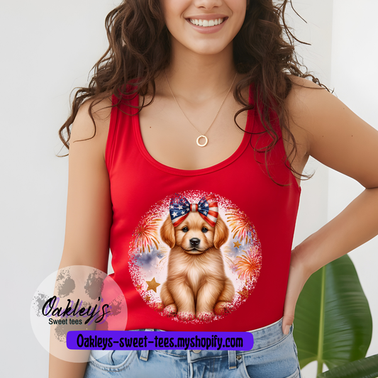 Patriotic Golden Retriever tank