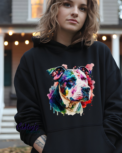 Pitbull watercolor portrait hoodie
