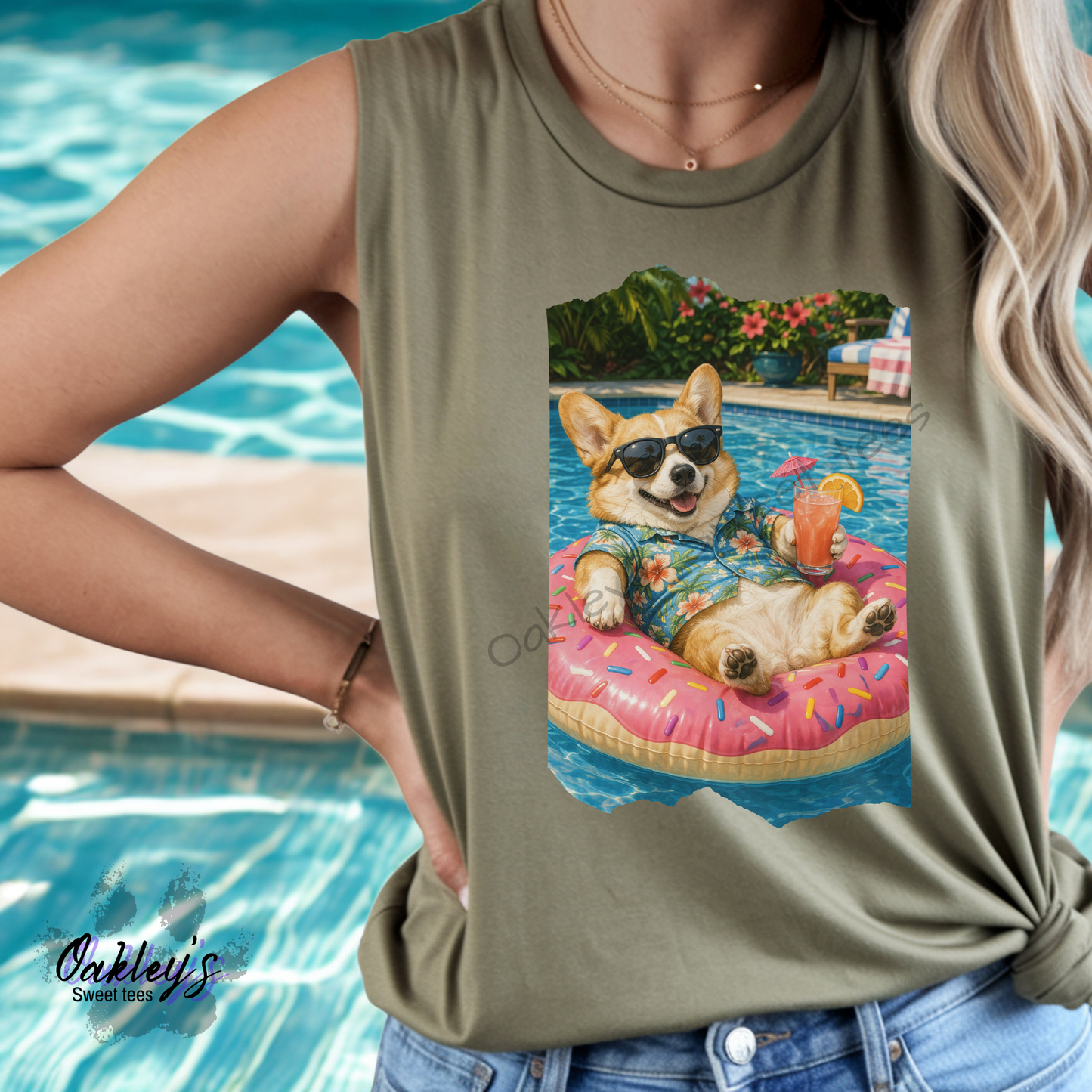 Pool floatin' Corgi | Tank top
