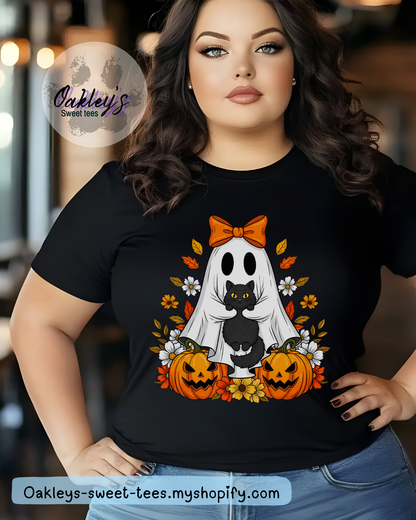 Pretty ghost with cats tee