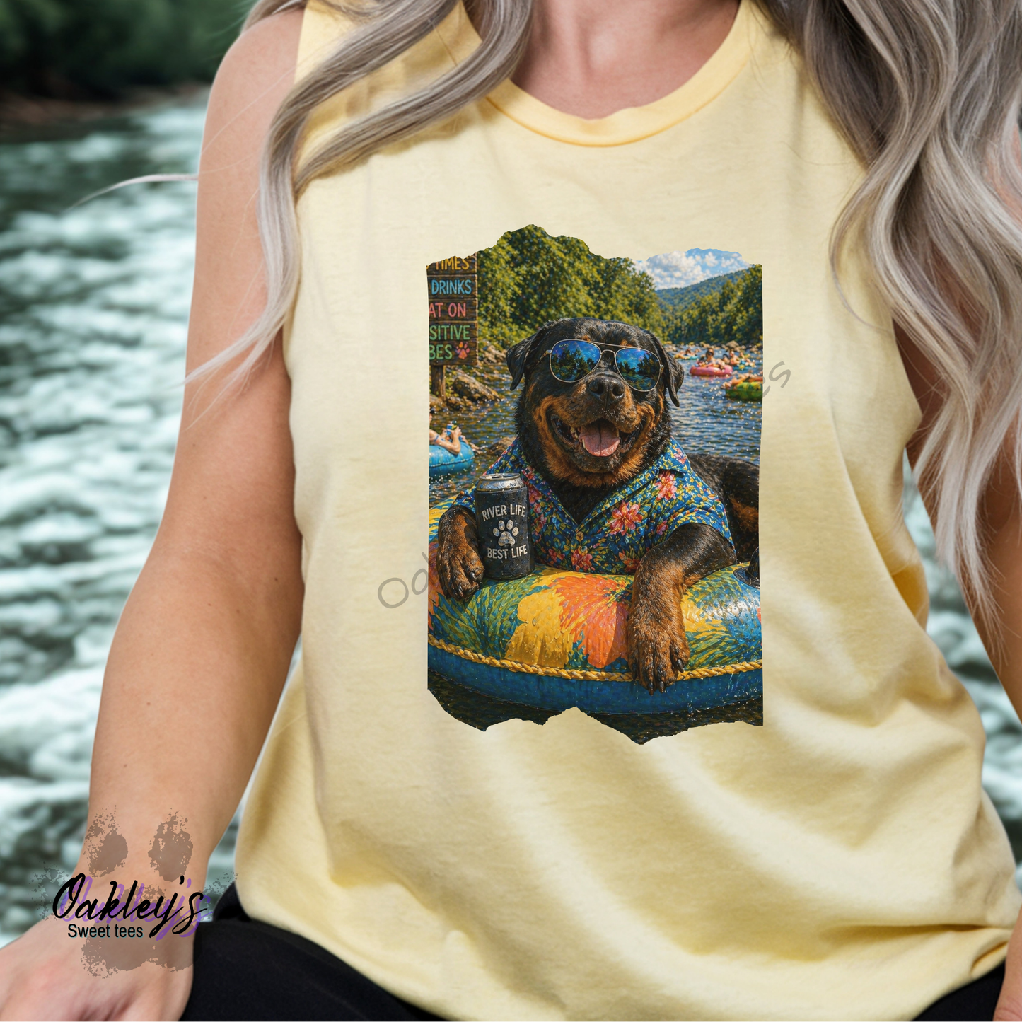River floatin' Rottie  | Tank top
