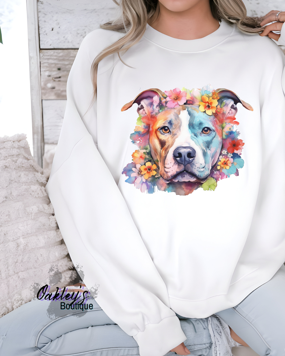 Staffy flowers crew neck
