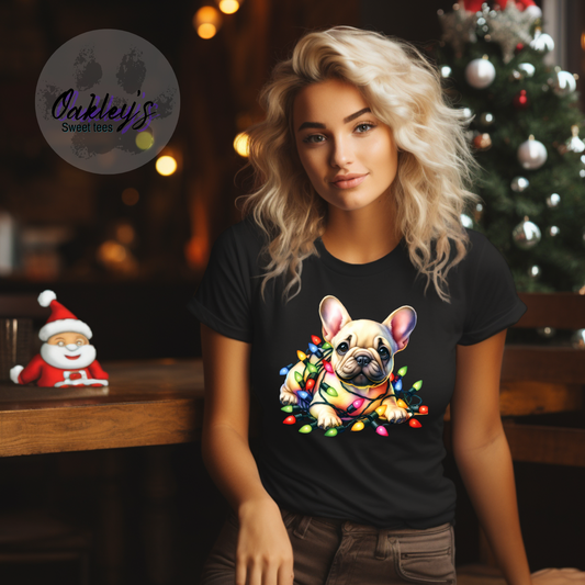 Fawn Frenchie wrapped in lights | Tee