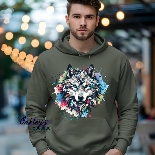 Watercolor splatter Wolf | hoodie