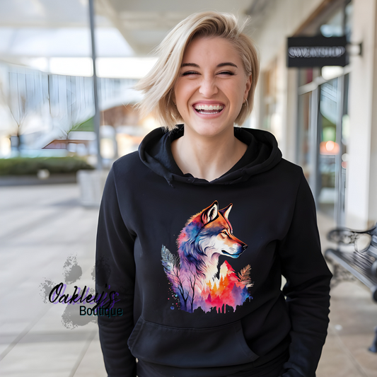 Watercolor wilderness color Wolf | hoodie