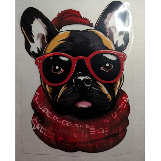Winter Frenchie with glasses : Ready made print T-shirt