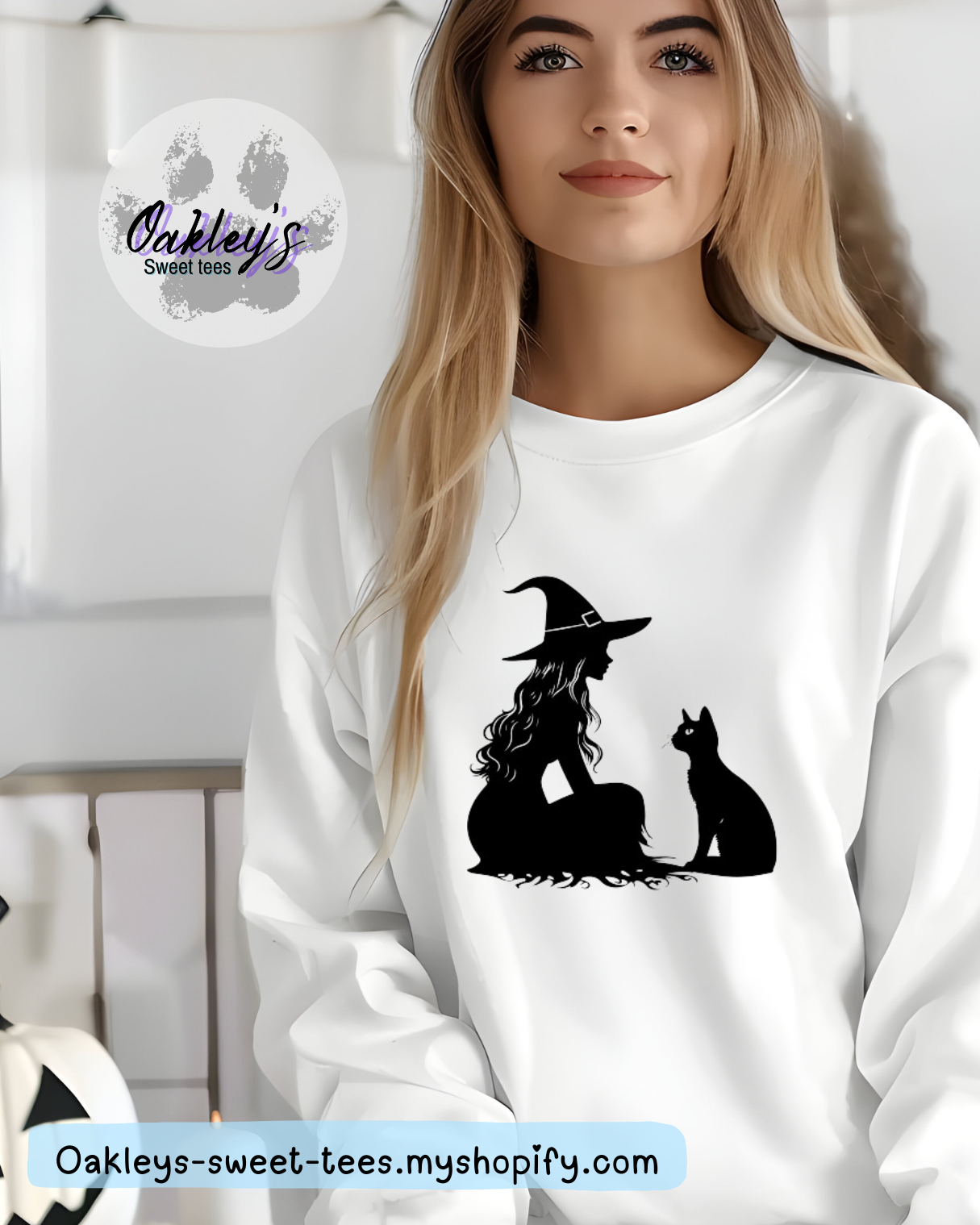 Witch and cat crew neck